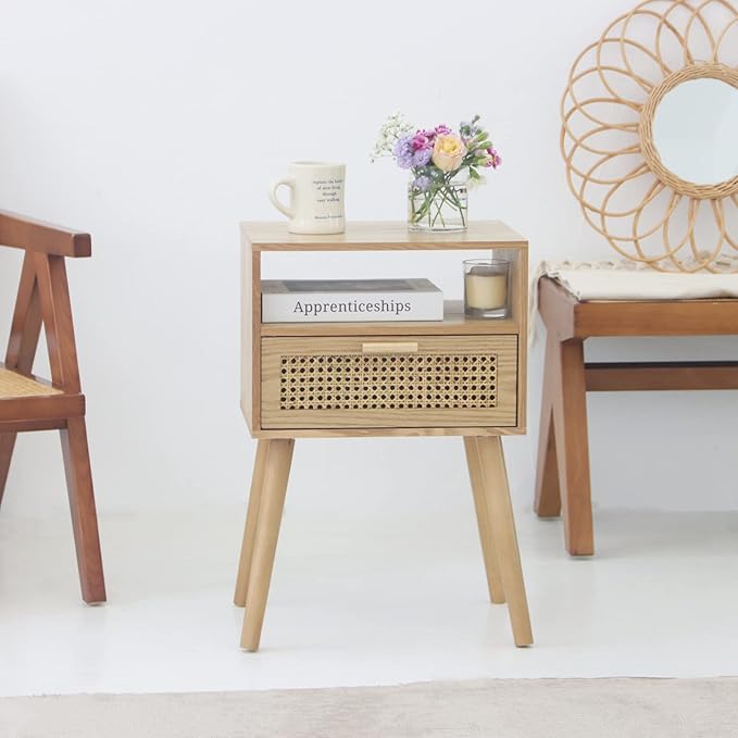 MaxSmeo Modern Nightstand Rattan Side End Table - Image 7