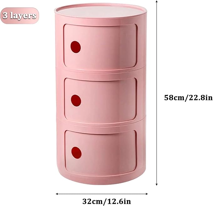 3 Tier Round Nightstand with Drawer, Living Room - Image 3