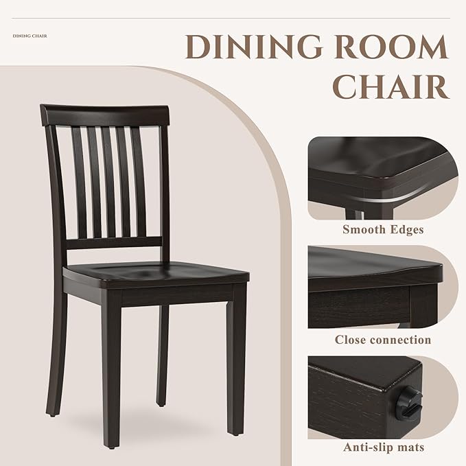 COLAMY Wooden Dining Chairs Set of 2, Solid Rubberwood Kitchen & Dining Room - Image 4