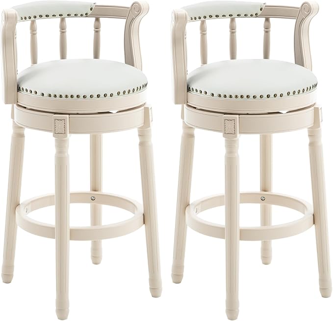 Cow top Leather Wooden Bar Stools, 360 Degree Swivel Bar Height Chair by AULIFE