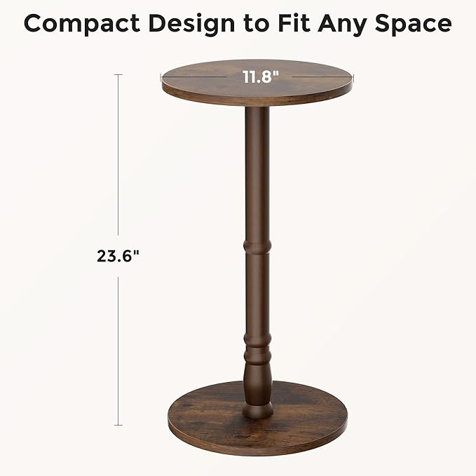 Round Side Table, Solid Wood Pillar - Image 3