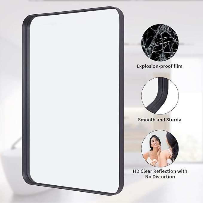 Bathroom Mirror 30x40 inch, Modern Round Corner Bathroom Vanity Mirror - Image 3