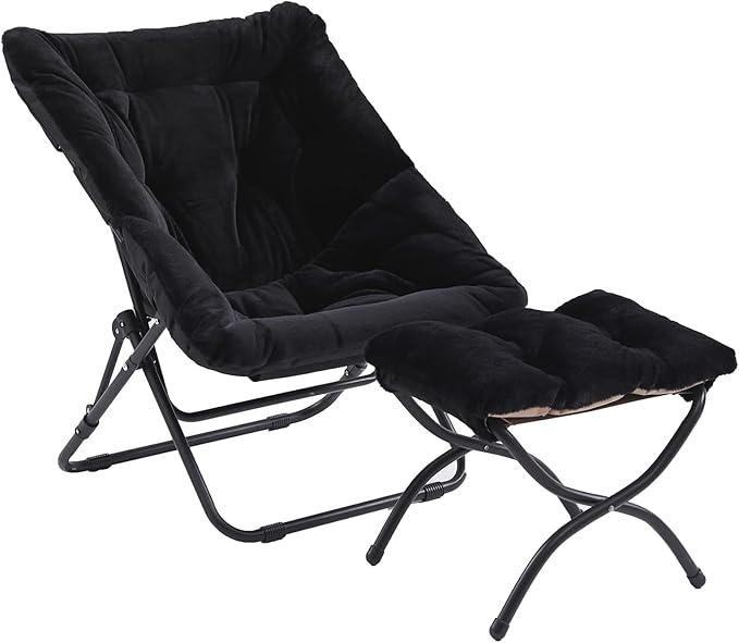Comfy Folded Chair with Ottoman, Oversized Folding Faux Fur Chair Soft Furry by Givjoy