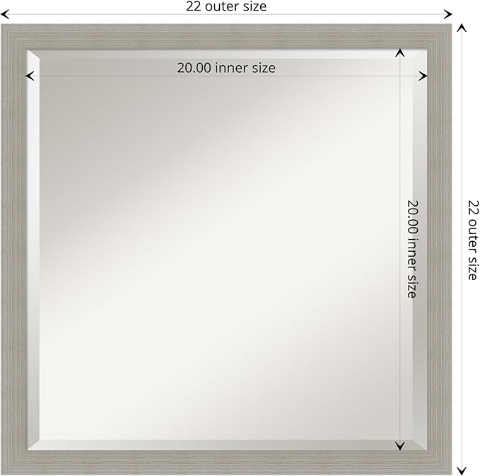 Amanti Art Grey Wall Mirror 22x22 Woodgrain Stripe Grey Square Bathroom Mirror - Image 4