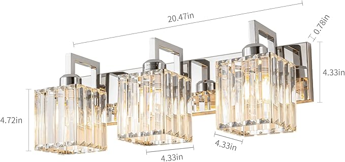Modern Bathroom Vanity Light 3-Lights Chrome Crystal Wall Lamp Bathroom Modern - Image 5