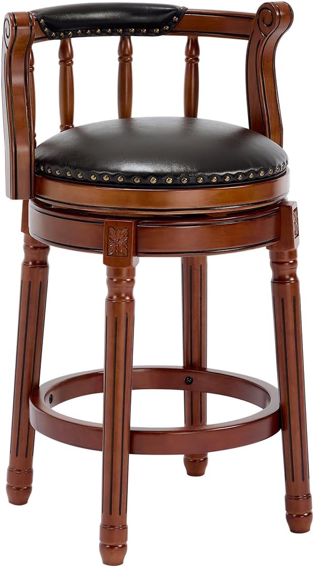Cow top Leather Wooden Bar Stools, 360 Degree Swivel Bar Height Chair by AULIFE