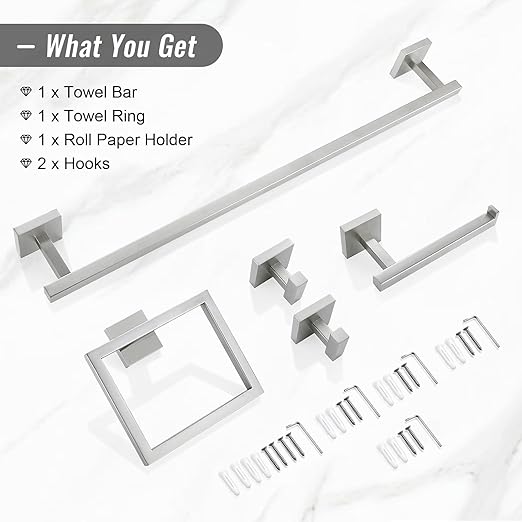 YACVCL Towel Bar Set, 5 Pieces Bathroom Hardware Set Brushed Nickel Bathroom - Image 8