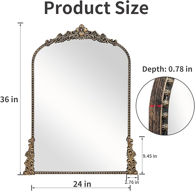 Vintage Arched Mirror, Vintage Black - Image 4