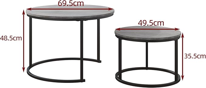 Nesting Round Coffee Table Set of 2 End Tables - Image 2