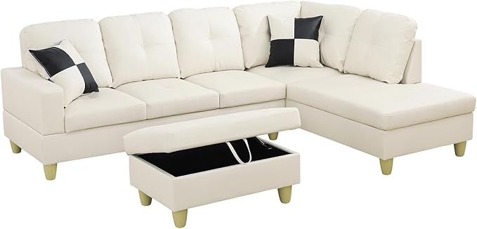 Couches for Living Room Faux Leather L Shaped Couch Comfy 3 Pieces Sectional - Image 3