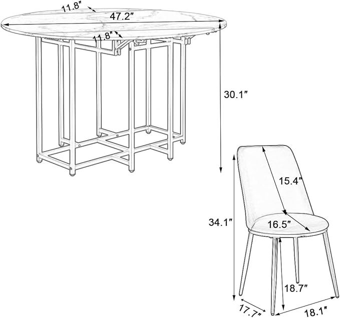 Ball & Cast Space-Saving 5-Piece Extendable Kitchen Dining Table Set w/ 4 - Image 2