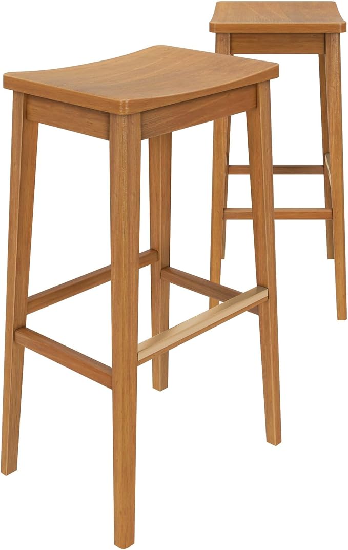 Plank+Beam Smythe Bar Stool, Sturdy Wood Modern Kitchen Bar Height Stool - Image 4