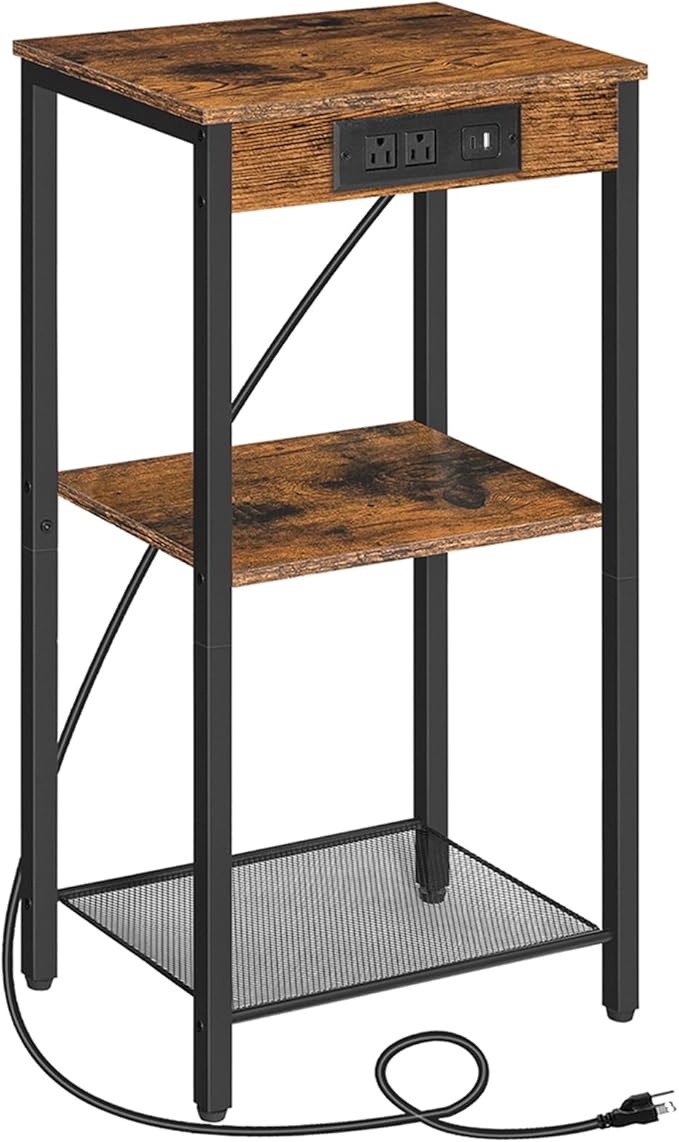 HOOBRO Tall End Table with Charging Station, 30 Inch Tall Nightstand, 3-Tier by HOOBRO