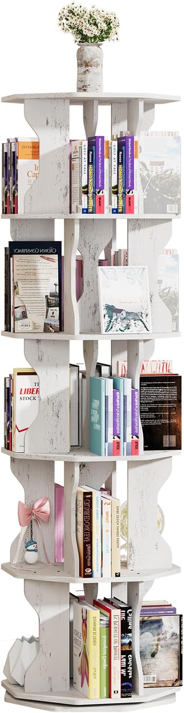 Rotating Bookshelf, 5 Tier Spinning Bookshelf Tower, Corner Revolving Storage - Image 9
