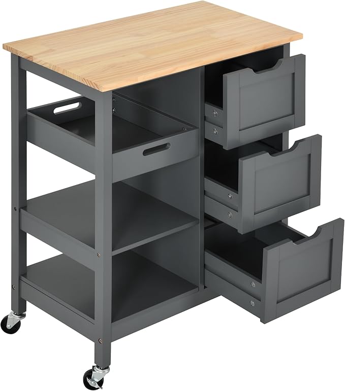 YITAHOME Small Solid Wood Top Kitchen Island Cart on Wheels - Image 6