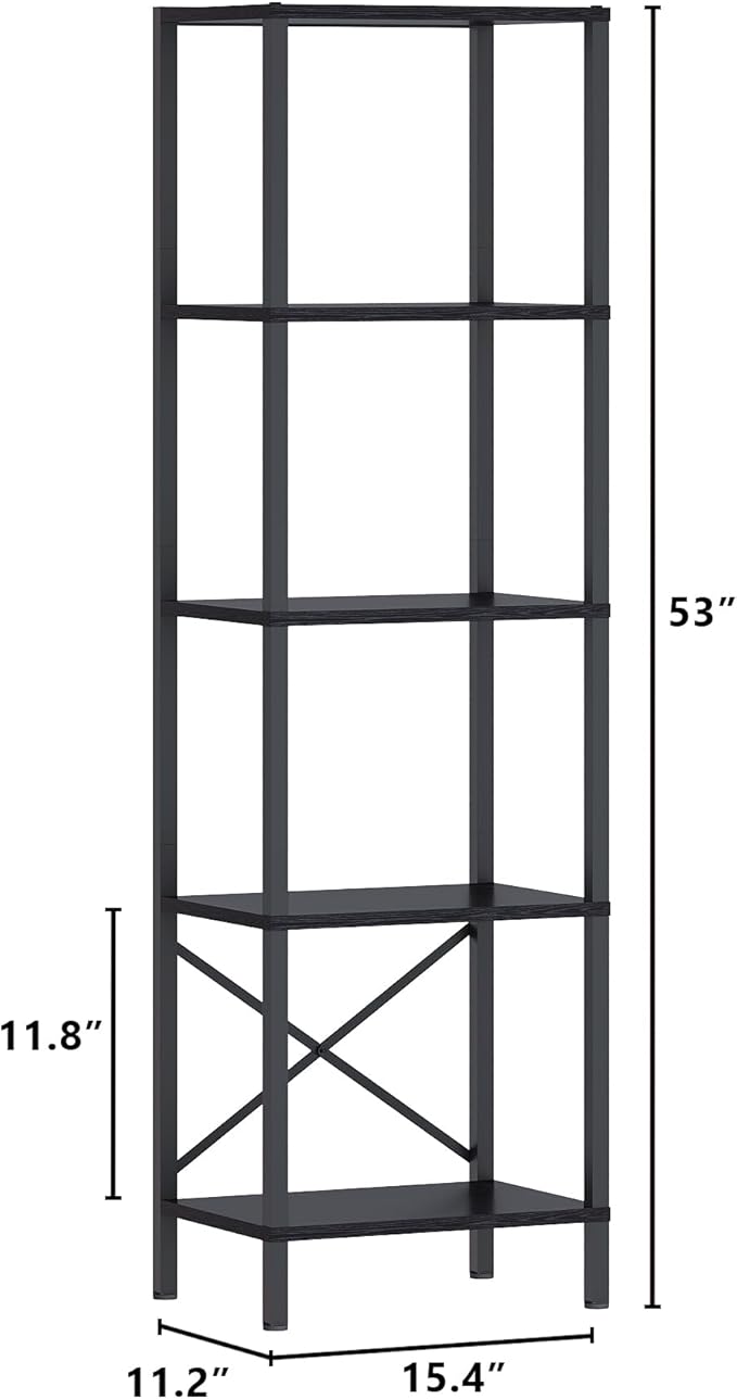 5-Tier Bookshelf, Tall Narrow Bookcase - Image 3