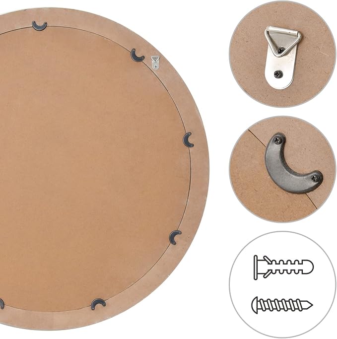sawsile Wood Circle Mirror, Rustic Farmhouse Wall Mirror 32 inch Round Morden - Image 4