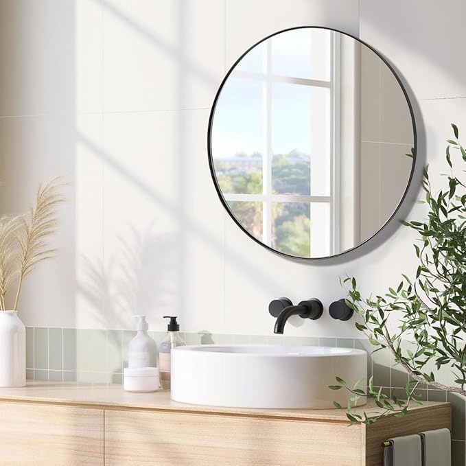 ANDY STAR 36" Black Round Mirror, 36 inch Round Black Mirror Bathroom, Big - Image 8