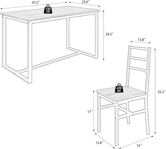 5-Piece Dining Table Set with 4 Chairs, 47.2" Kitchen Table Chairs Set of 4 - Image 5