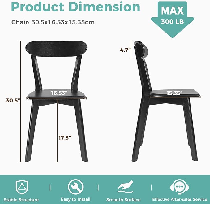 Solid Wood Dining Chairs Set of 4, Farmhouse Kitchen Chairs - Image 3