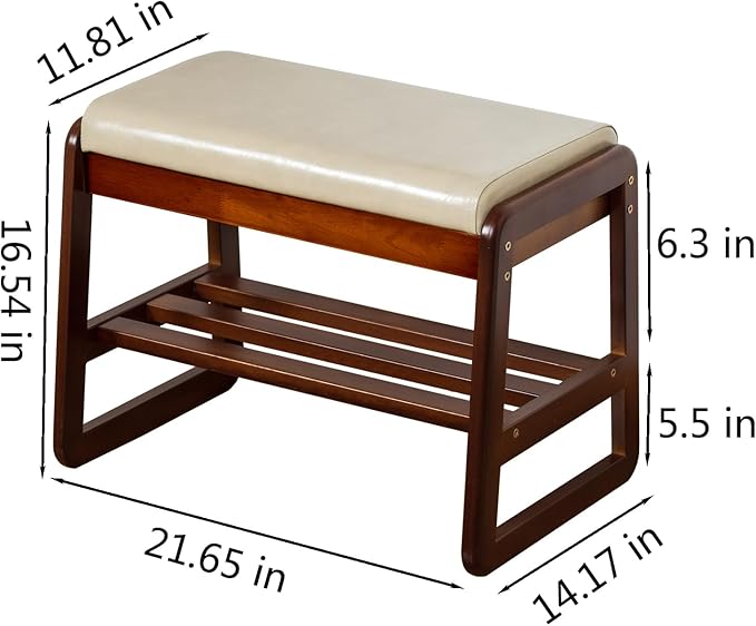 Solid Wood Shoe Bench, 2-Tier Entryway Bench - Image 2