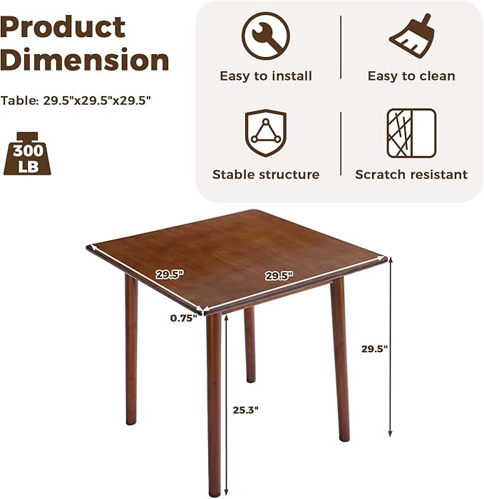 DELAVIN 29.5" Solid Wood Dining Table, Modern Small Dining Table, Square - Image 3