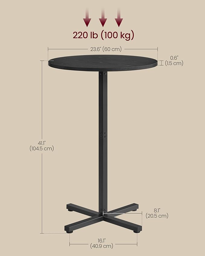 VASAGLE Round Cocktail Table, High Top Bar Pub Table - Image 3