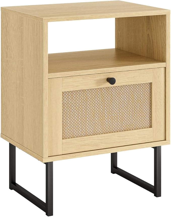 Rattan Nightstand, Boho Night Stand Farmhouse Wood Bedside Table - Image 8
