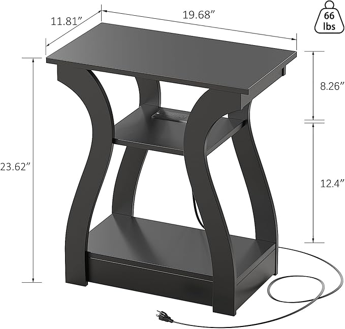 Black End Table Set of 2 with Charging Station, Side Table with USB Ports and - Image 3