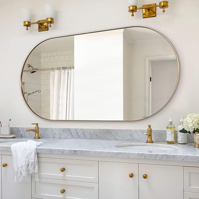 ANDY STAR Gold Bathroom Mirror 60 x 30 Inch, Full Length Mirror, Oval Vanity - Image 9