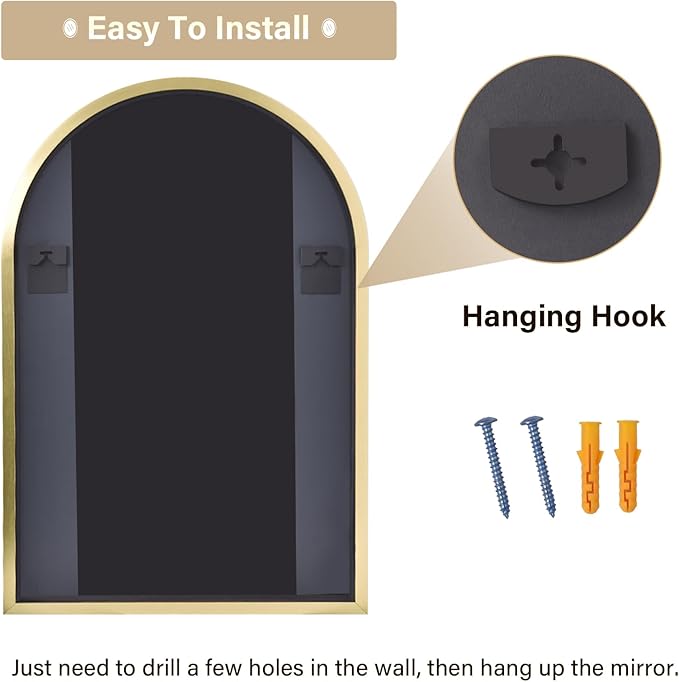 HARRITPURE Arched Wall Mirror – 30"x40" Arch Bathroom Mirror Metal Frame Vanity - Image 8