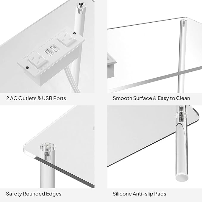 Eglaf Acrylic Side Table with Charging Station & USB Ports - Image 4