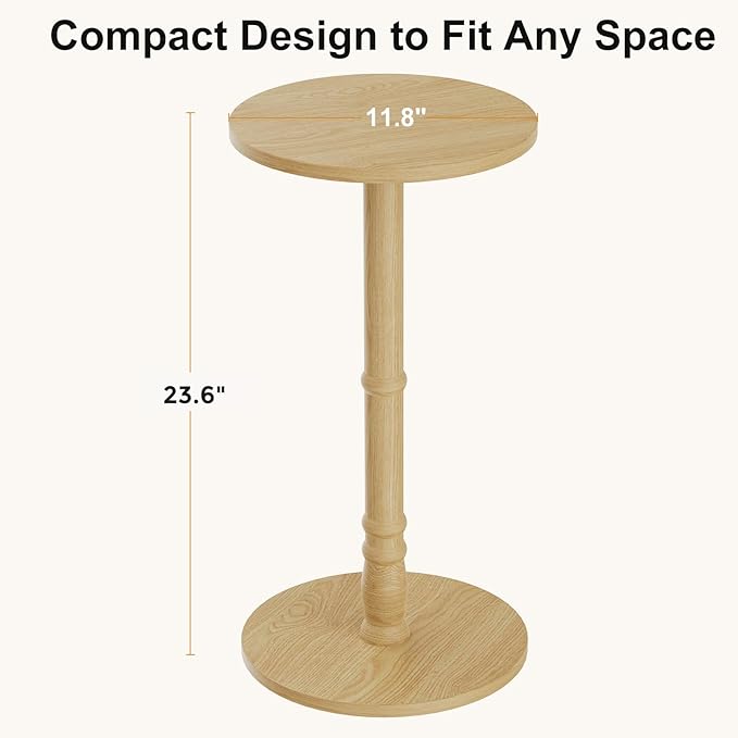 Round Side Table, Solid Wood Pillar - Image 2