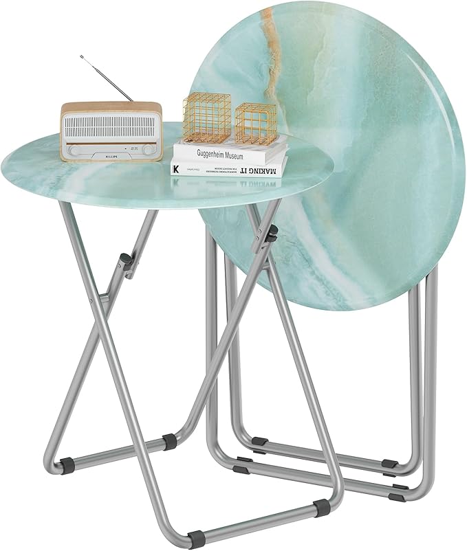 TV Tray Round Table, Small Foldable Table, Portable Dinner Table by Fleecy+day