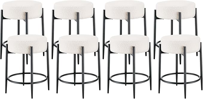 Dining Room Chairs Set of 8, 23.6" Sherpa Backless White Boucle Dining Chair by Viroformo
