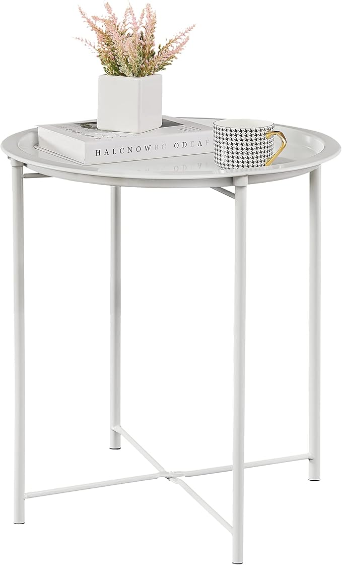 VECELO Side/End Table, Folding Round Metal Anti-Rust and Waterproof Outdoor or by VECELO