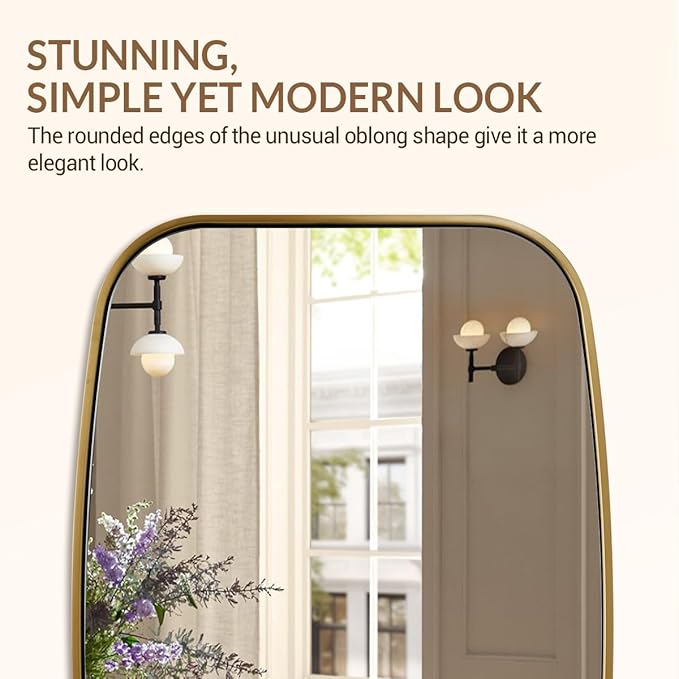 ANDY STAR Brushed Gold Oval Bathroom Mirror, 24x36 Inch Brass Oblong Mirrors - Image 5