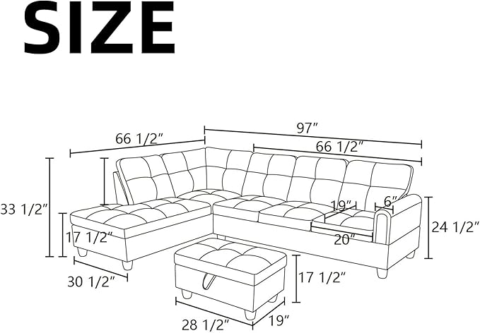 NAYSAYE Sectional Couch with Ottoman Storage, L Shaped Couch Sofa Furniture Sets - Image 2