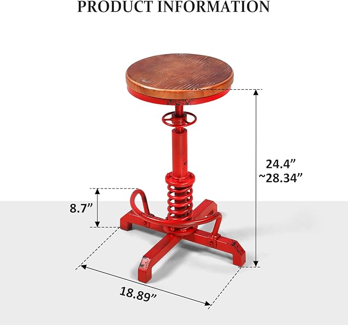 4-Piece American Antique Steampunk Bar Stool 24.41"-28.35" Vintage Industrial - Image 2