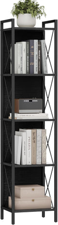 Homhedy 5 Tier Bookshelf Bookcase, Tall Narrow Bookshelf by Homhedy