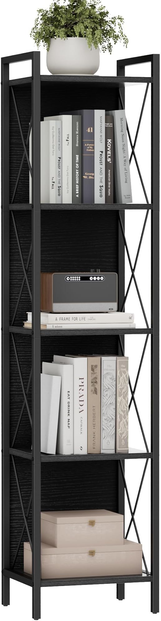 Homhedy 5 Tier Bookshelf Bookcase, Tall Narrow Bookshelf by Homhedy
