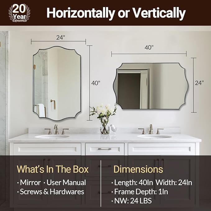 ANDY STAR 24x40 Inch Brushed Nickel Mirror, Unique Rectangle Bathroom Mirror - Image 2