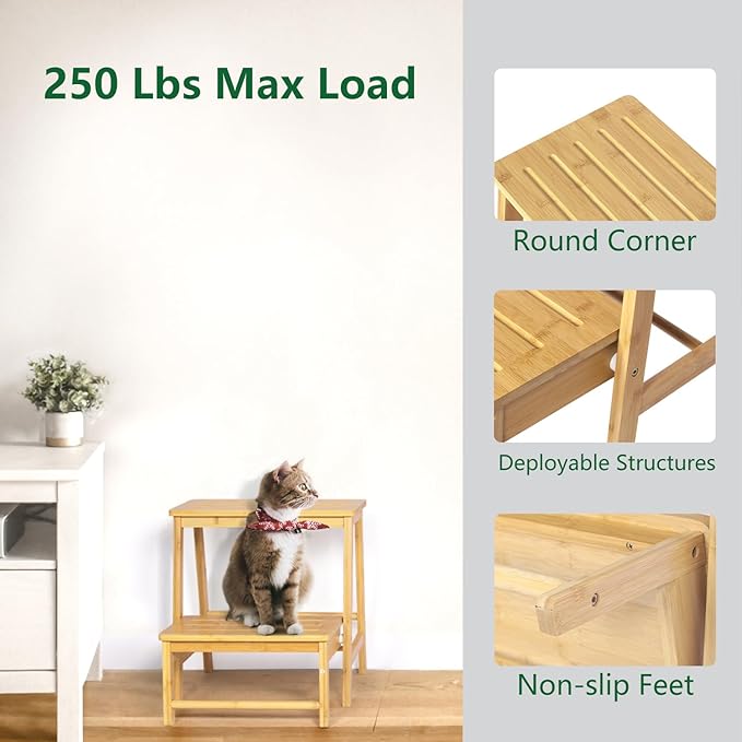 Bamboo Folding Climbing Step Stool, 2 Step Ladder Multi-Functional Stair Chair - Image 9
