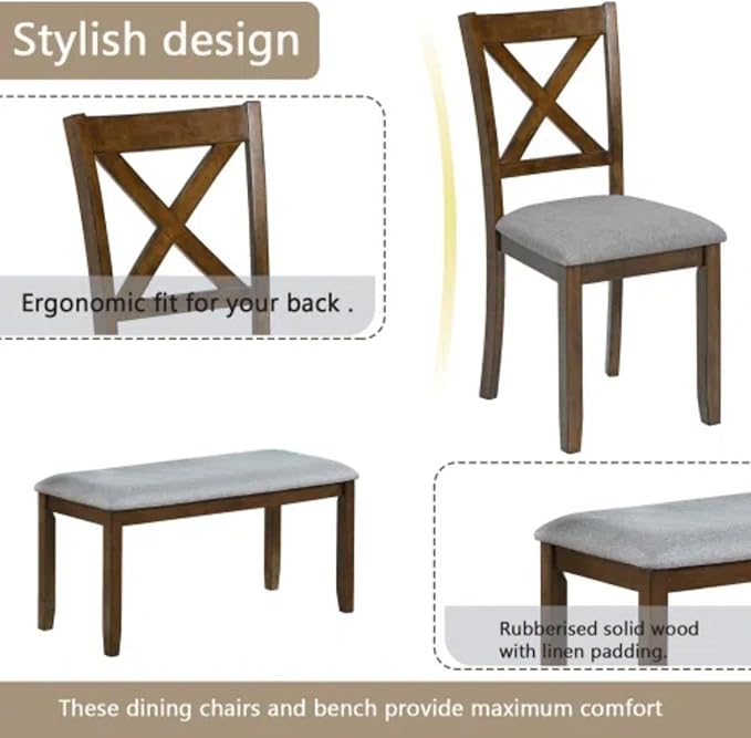 6-Piece Dining Table Set for 4-6 People, Kitchen Set - Image 7