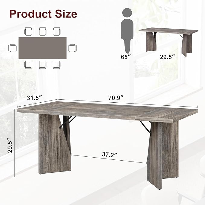 GarveeHome Dining Room Table 6, 70.9'' Rectangular Kitchen Table Dining Room - Image 2