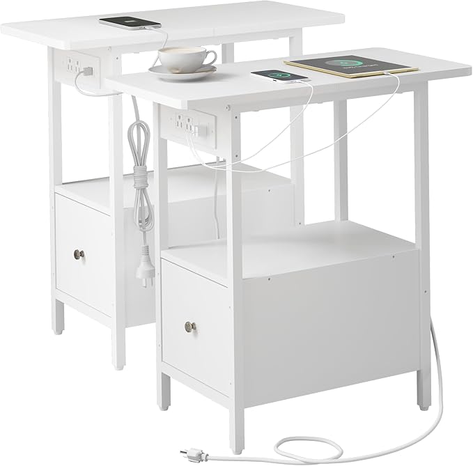 LIDYUK End Table with Charging Station, Narrow Side Table with Drawer and USB by LIDYUK