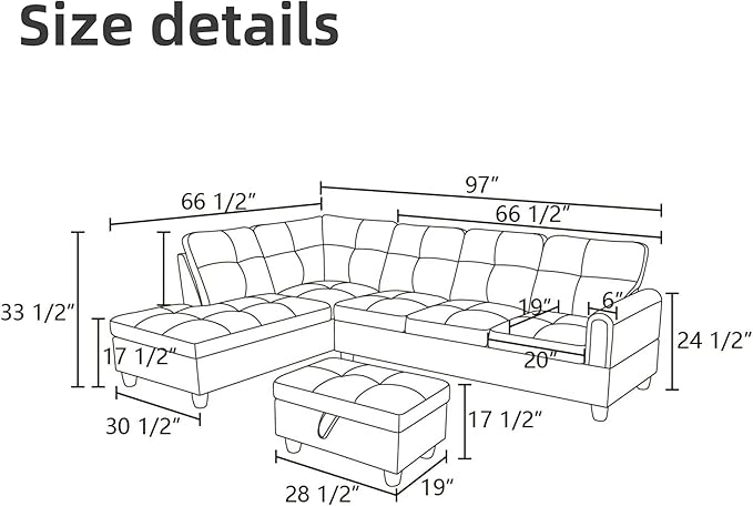 L Shaped Sectional Couches for Living Room, Modular Sectional Sofa - Image 2