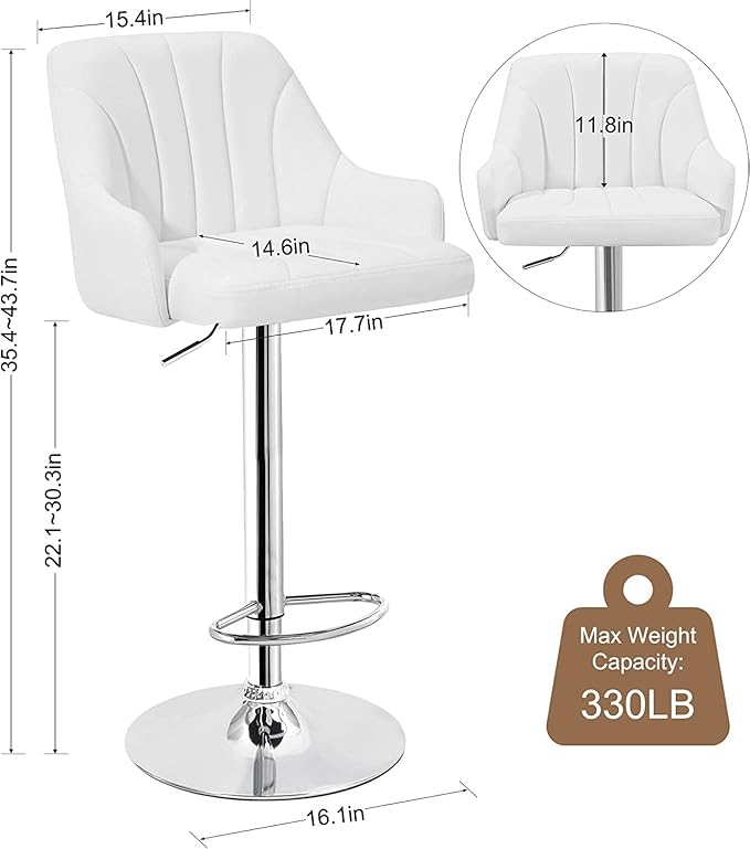 VECELO Bar Stools Set of 2, Adjustable Barstools, Counter Height Stools - Image 3
