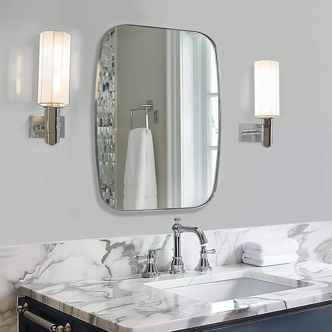 ANDY STAR Chrome Bathroom Mirror, 28x36 Inch Stainless Steel Metal Frame Oblong - Image 3