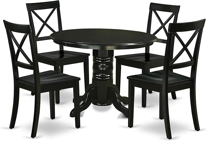 East West Furniture SHBO5-BLK-W 5 Piece Dining Set Includes a Round Kitchen by EastWestFurniture